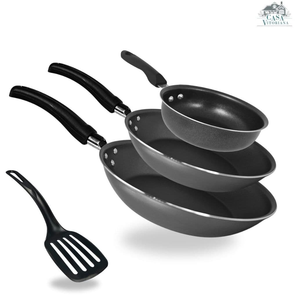 Jogo de Frigideira 3 Peças Nos Tamanhos 14, 18 e 22 cm Antiaderente Com 5 Camadas De Teflon - Cor Preto Grafite