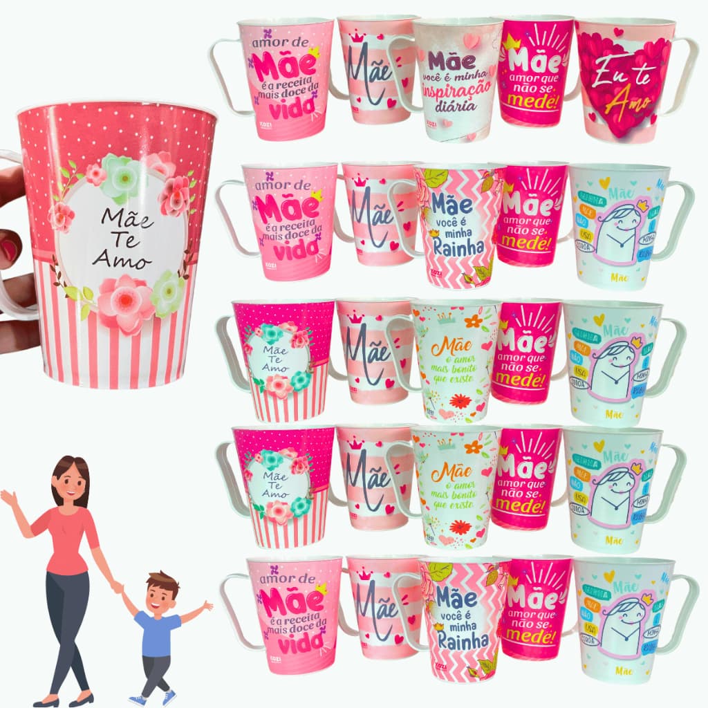 Kit 48 Copos Dia das Mães Caneca  Revenda Plástico Atacado Presente Lembrança Revenda