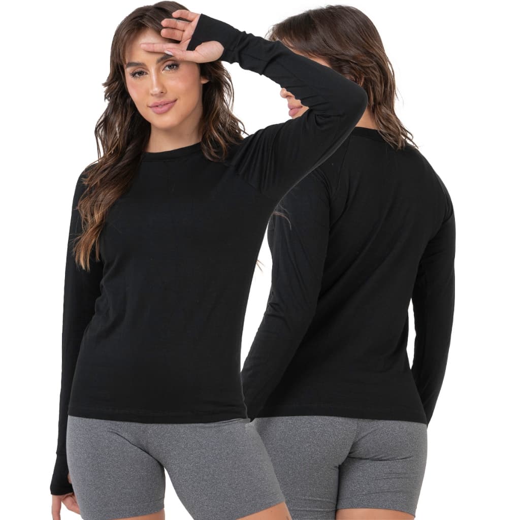 Camisa Blusa Feminina Manga Longa Dedeira Segunda Pele Punho com Luva 174
