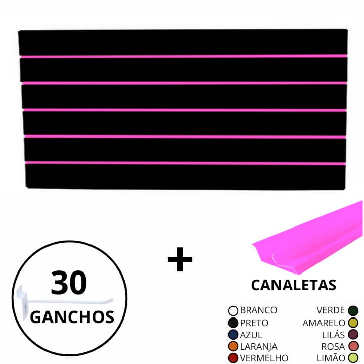 Kit Painel Canaletado Preto 120x60 + Canaletas + 30 Ganchos ENVIO IMEDIATO