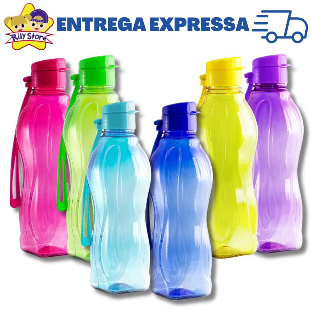Kit com 25 Garrafas Squeeze 600 ML de Água Academia Esportes Crianças Escola (+ 7 Cores Disponíveis)