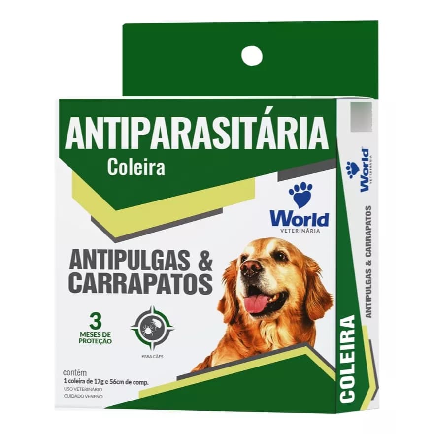Coleira World Veterinária Dug's 17g Antipulgas para Cães - 56cm