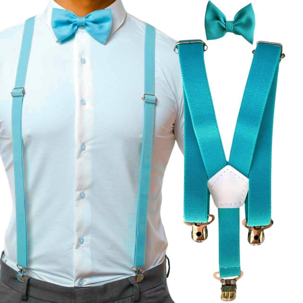 Kit Suspensório E Gravata Borboleta Adulto Azul Tiffany e Outras Cores Casamento Evento Formatura Padrinho Festa