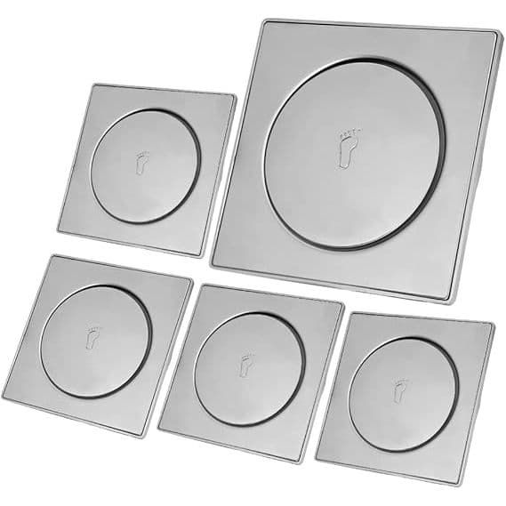 Kit 5 Ralos Click Inteligente Aço Inox Quadrado 10x10cm Banheiro Lavabo Veda Cheiro Inseto Piso