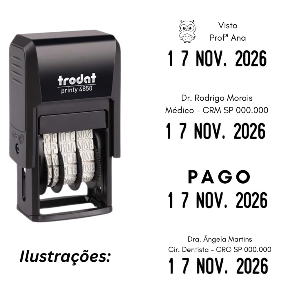 Carimbo datador com texto Trodat 4850 | Para médicos, professores, dentista, empresarial