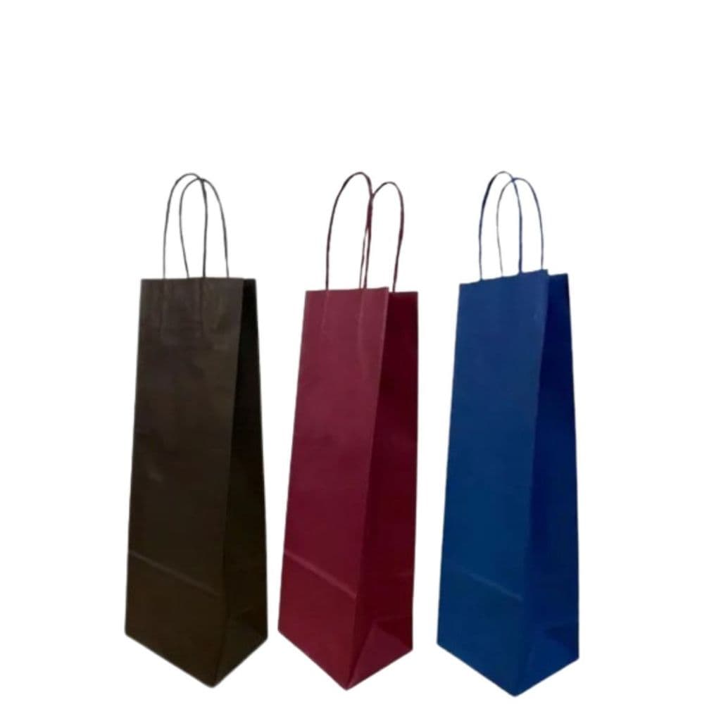 10 Sacolas Kraft Colorida Para Garrafa Vinho Supermercado Presente Loja Bebidas Fundo Reforçado