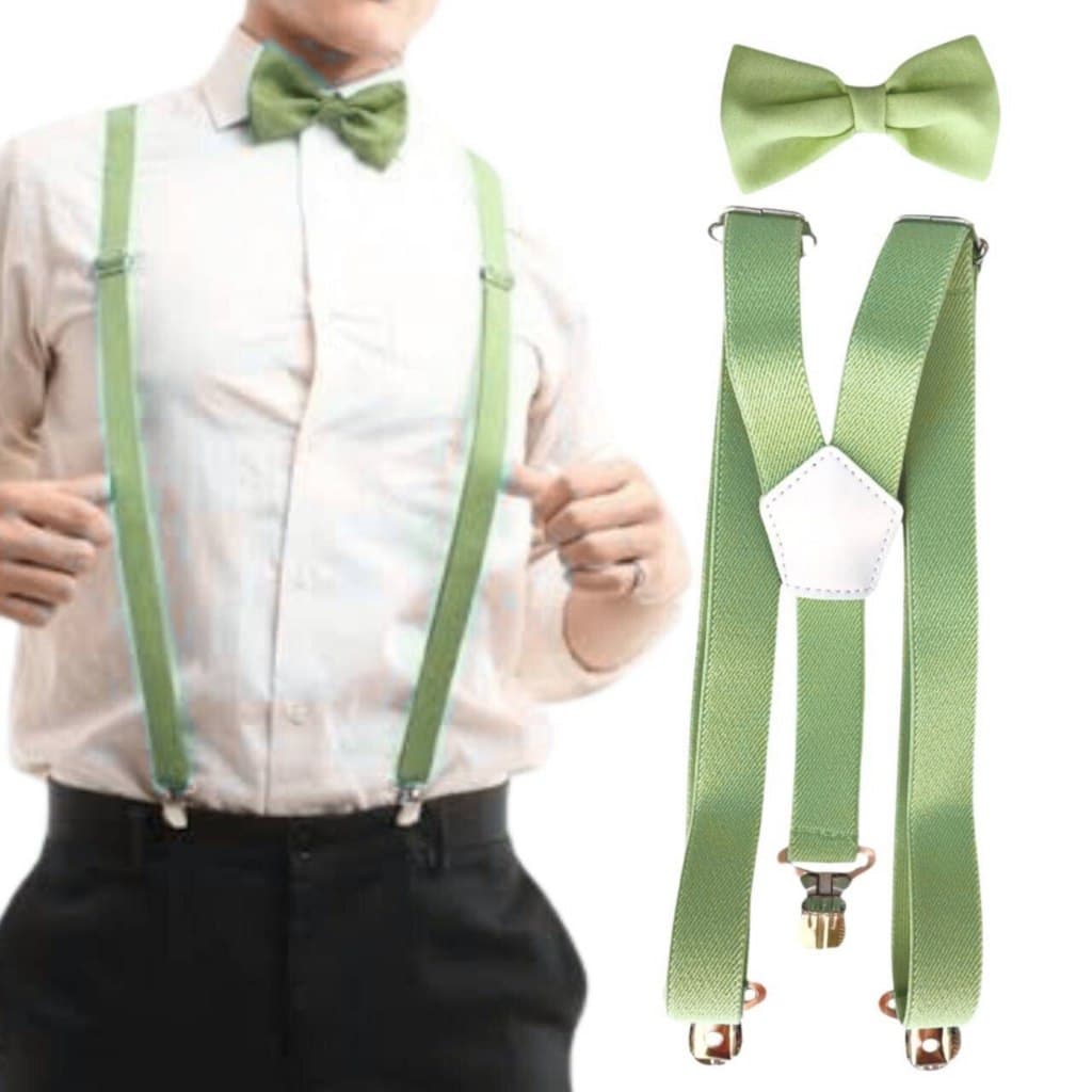 Kit Suspensório E Gravata Borboleta Adulto Verde Menta Pistache Diversas Cores Casamento Evento Formatura