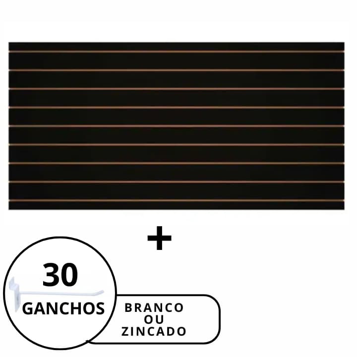 Kit Painel Canaletado Preto 120x60 + 30 Ganchos Expositores ENVIO IMEDIATO