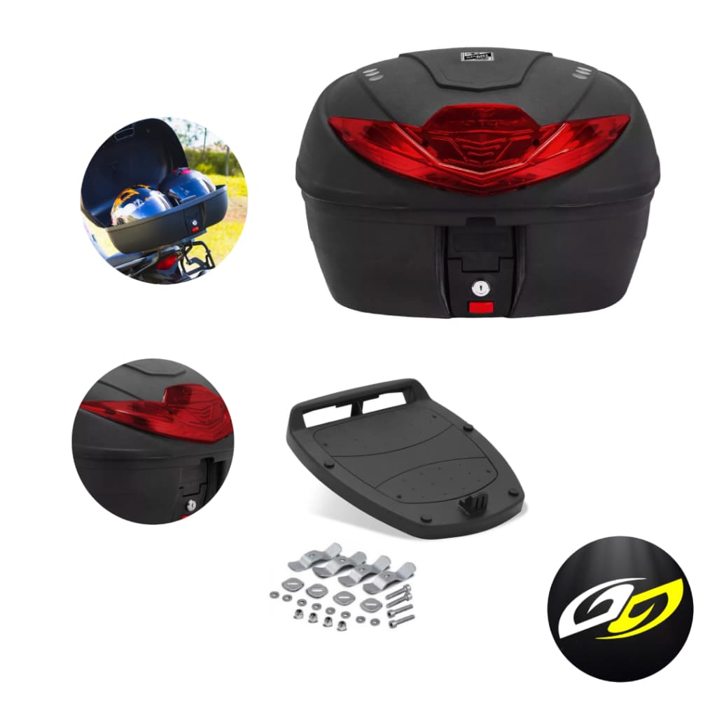Baú Bauleto Moto 28 e 45 Litros Pro Tork Smart box + Base Fixação | Cabe 2 Capacetes
