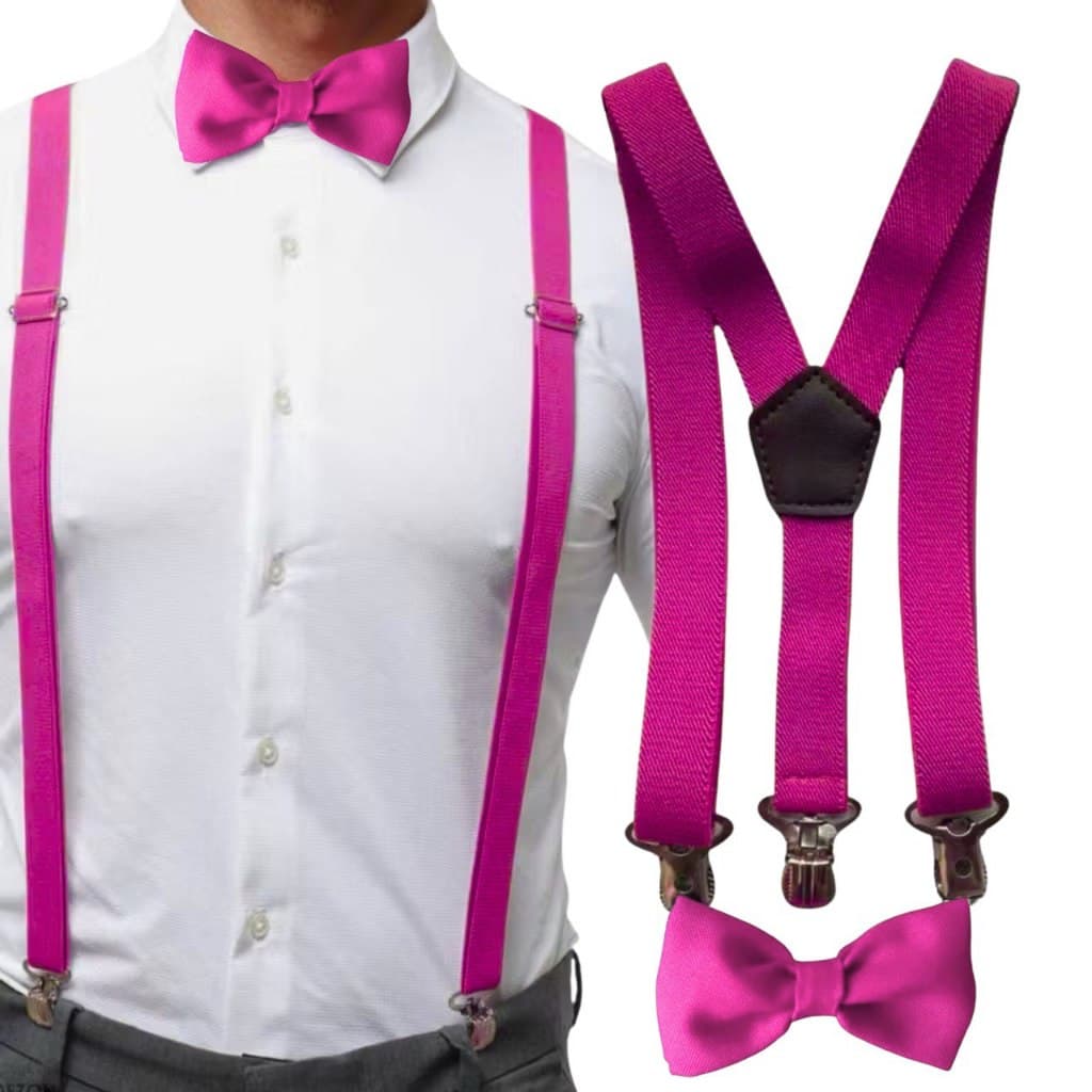 Kit Suspensório E Gravata Borboleta Adulto Rosa Fucsia e Outras Cores Casamento Evento Formatura Padrinho Festa
