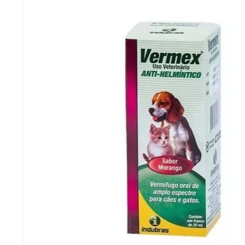Vermex Anti-helmintico 20ml Sabor Morango - Cães E Gatos