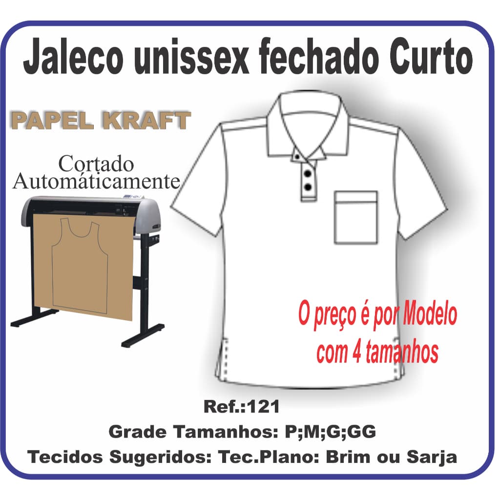 Ref. 121 Molde de Jaleco unissex fechado curto