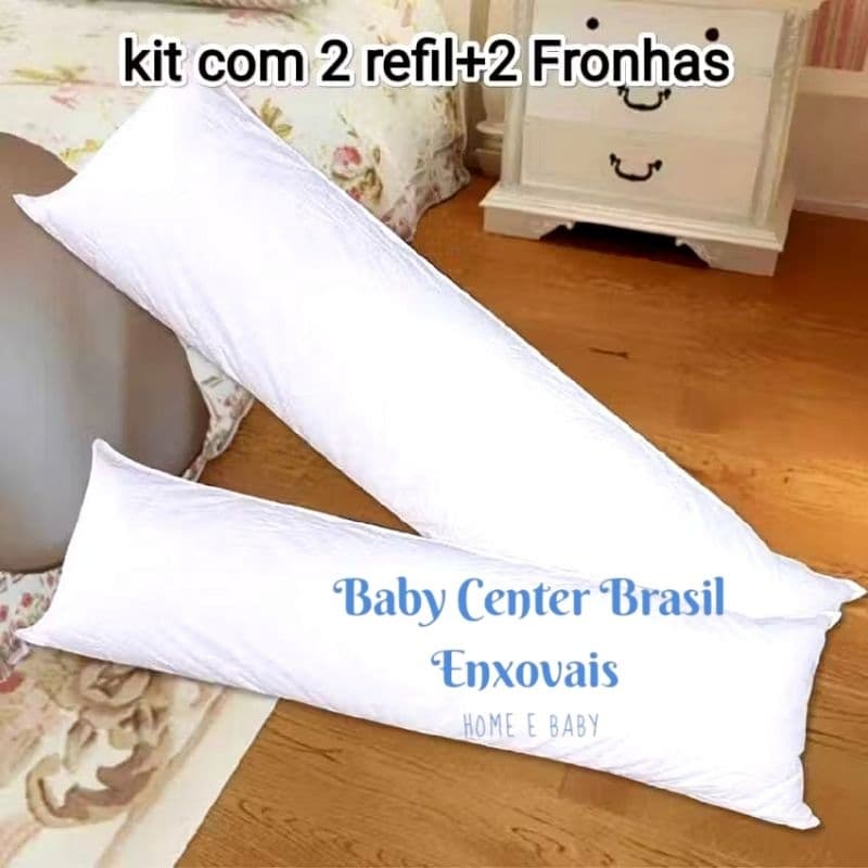Kit Com 2 Travesseiros de Corpo Xuxão Fofinho 1.40x45cm + 2 Fronhas com Zíper- 2 Refil TNT+2 Fronhas Com Zíper