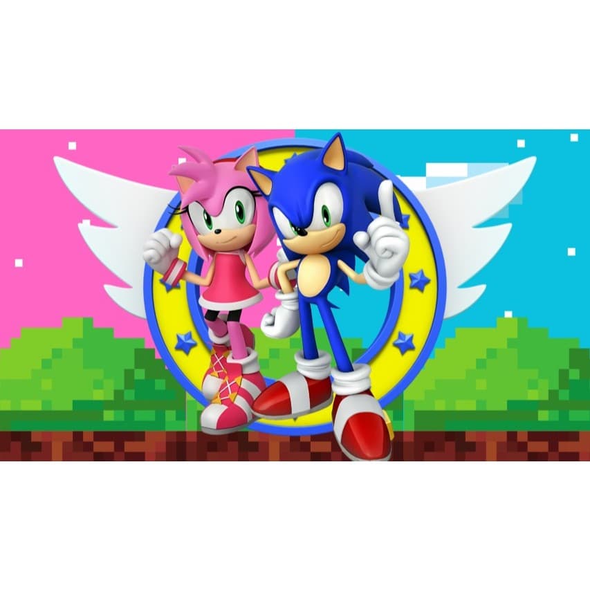 Painel sonic e amy retangular de lona para decoração de festa de aniversário infantil. Várias medidas.
