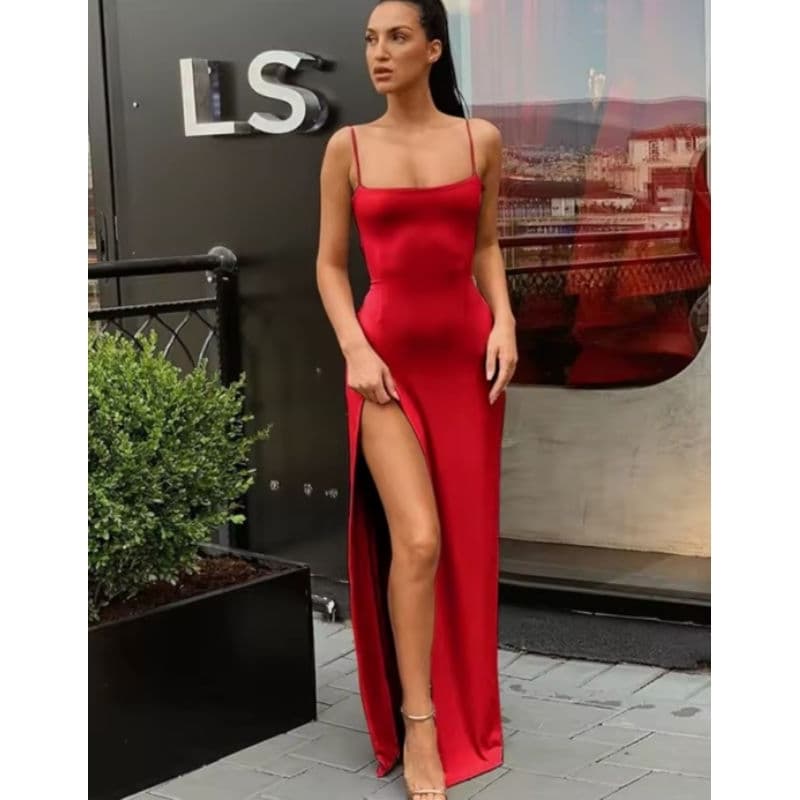 Vestido bodycon verão vermelho tubinho Colado com fenda (G)