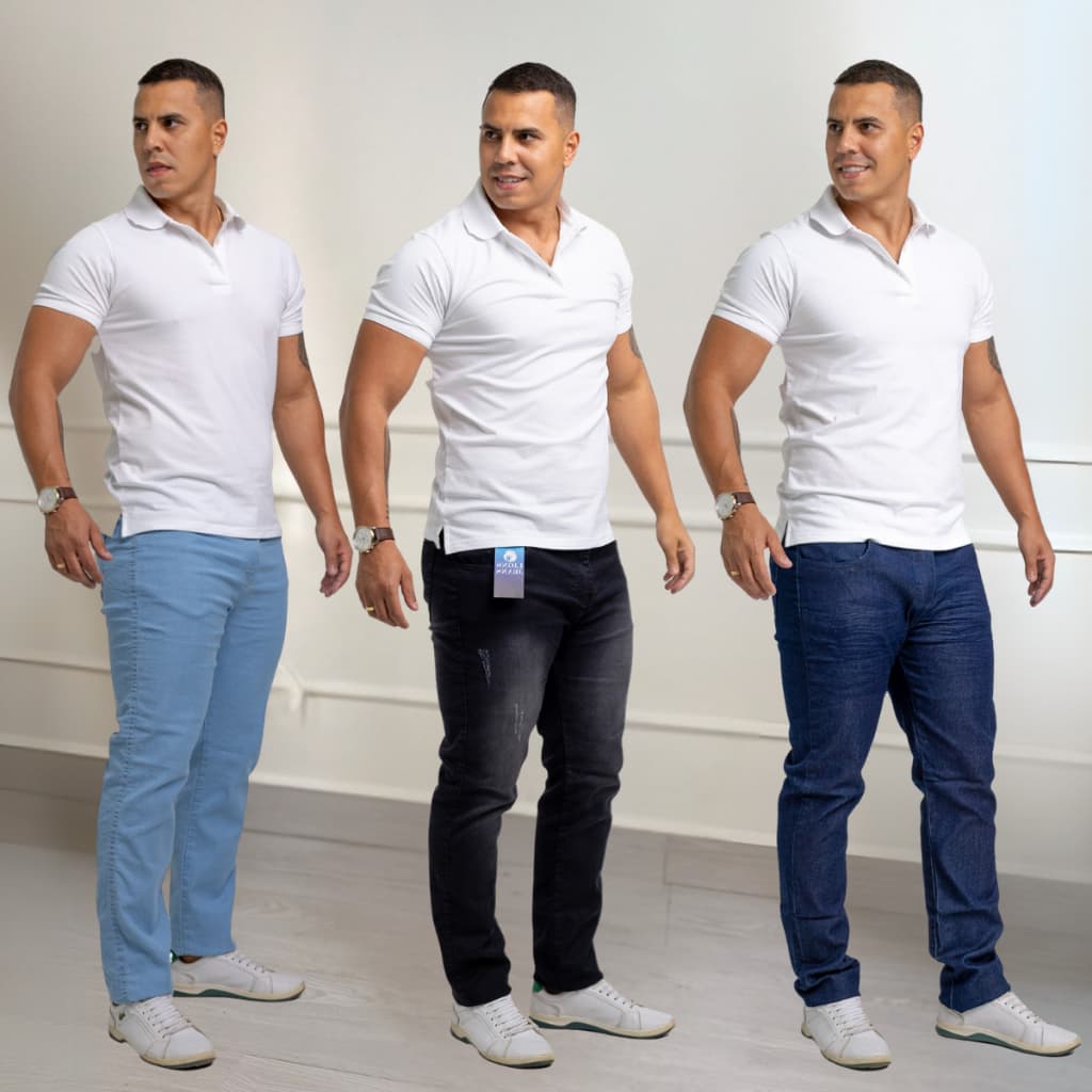Kit 3 ou 2 Calças Jeans Masculina Lycra Slim Premium Elastano Casual Sarja Presente Pai