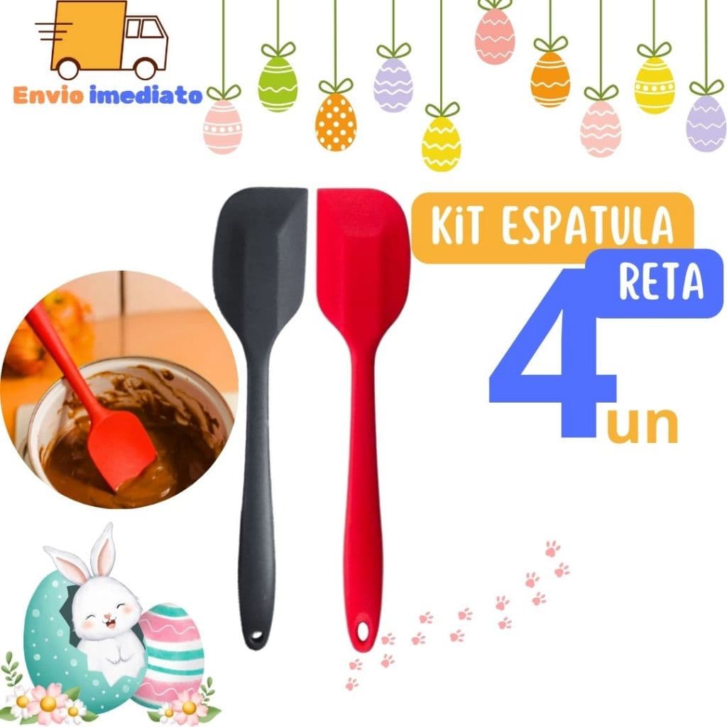 Kit 4 ou Kit 2  Espátula Reta de Silicone Maciço de 27cm  para Páscoa Cozinha Restaurante Buffet Doceria