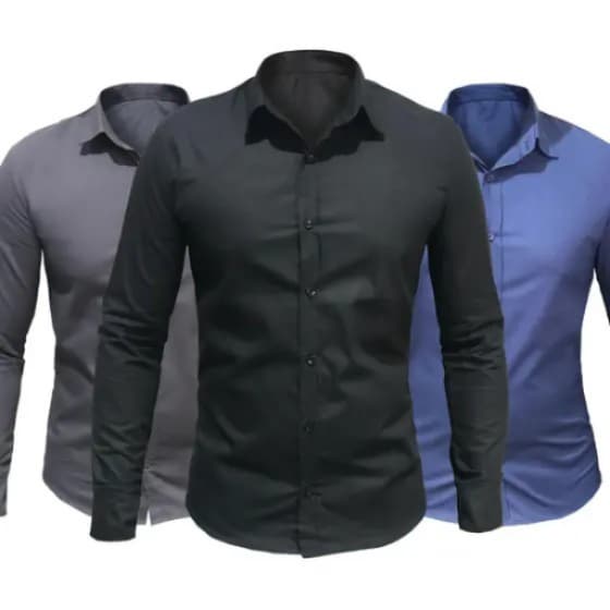 Kit Três Camisa Social Masculina Manga Longa  - Mega Oferta