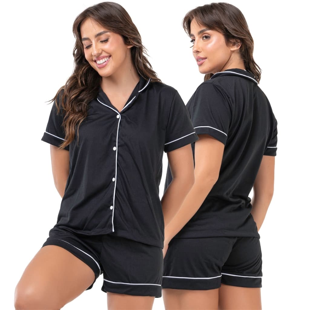 Pijama Manga Curta de Gola Amamentação Feminino Americano Botões 041