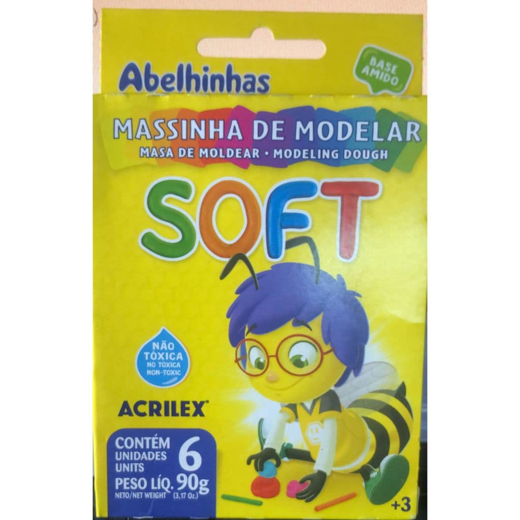 MASSINHA DE MODELAR SOFT ACRILEX CONTEM 6 UNIDADES PESO LIQUIDO 90G MASSA DE MODELAR SOFT