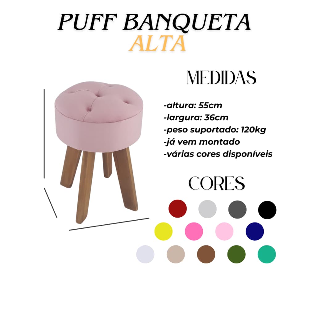 Puff Banqueta alta, Banco Alto, Puff alto Decorativo, Mesas, Escritorio, Quarto, Decoração