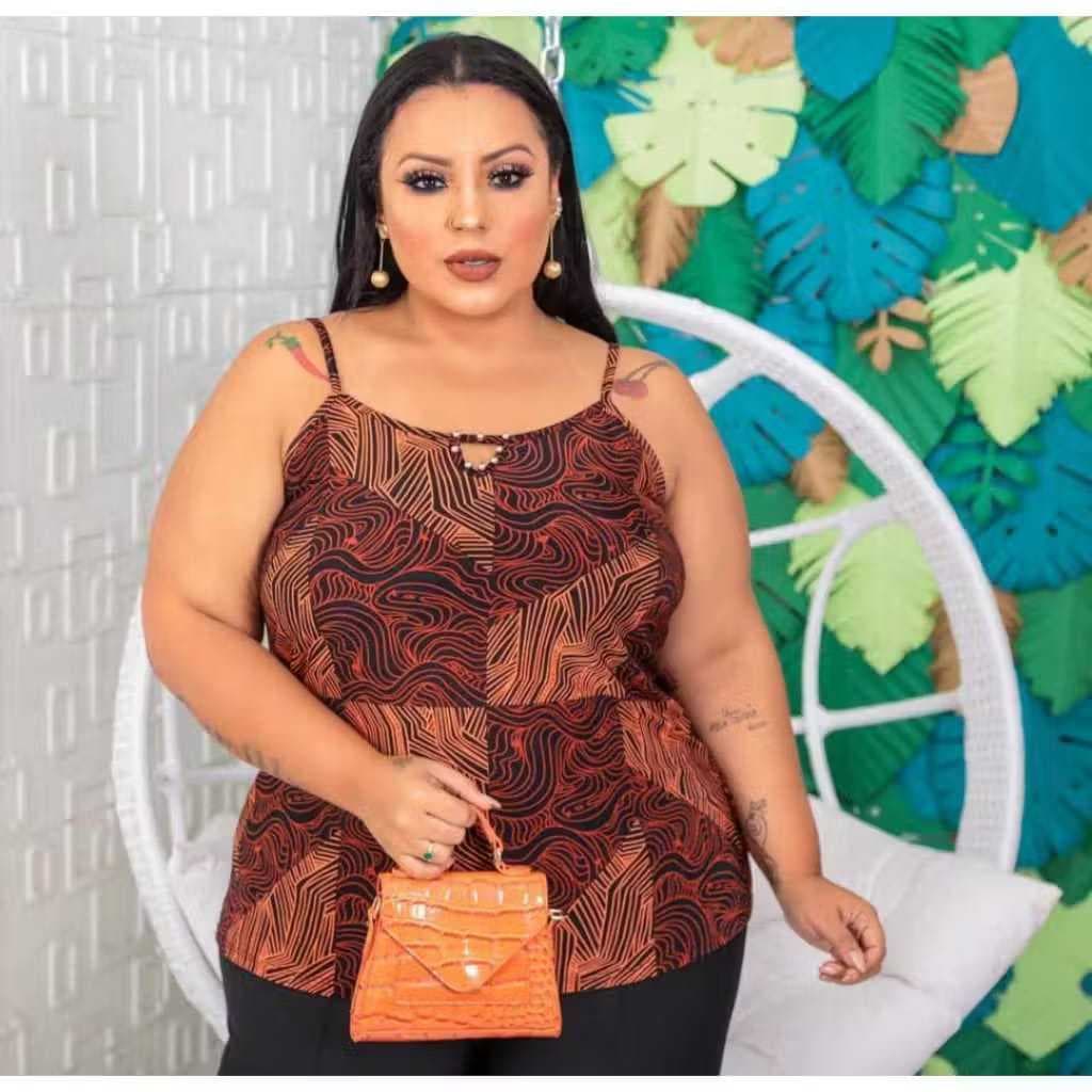 Blusa Liganete Plus Senhora Soltinha Malha Fria Estampada