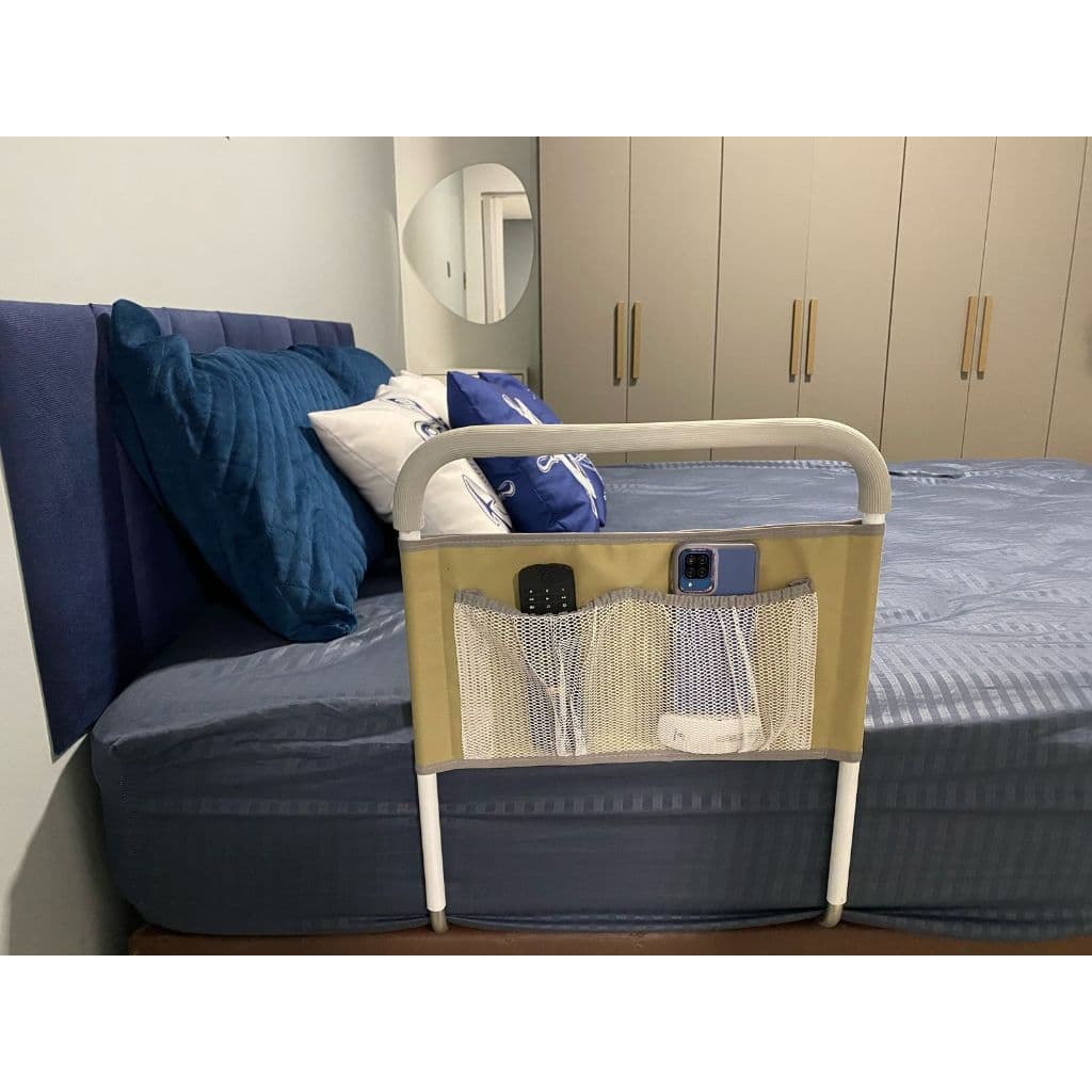 Grade De Cama ....BEGE...Apoio Segurança para Idoso Reforçada e Lona com bolsos