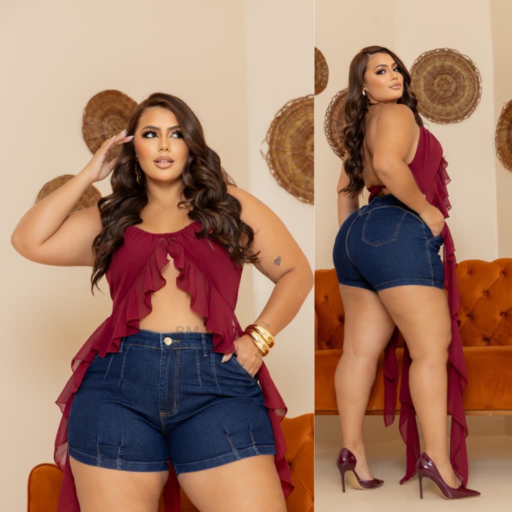 Roupas Femininas Shorts Jeans Plus Size C/ Lycra Cintura alta