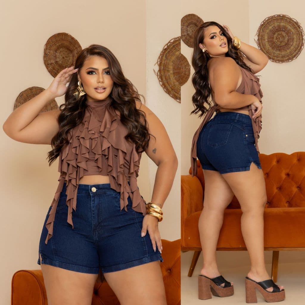 Roupas Femininas Shorts Jeans Plus Size Com Lycra Cintura alta