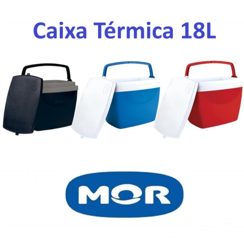 Caixa Térmica Cooler Com Alça 18L Litros Azul Vermelho Preto Mor 24 Latinhas Com Porta Copos