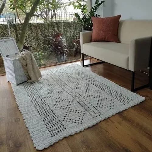 Tapete Retangular Para Sala, Escritorio e Quarto Modelo com Metragem 1,50m - Cor Cru - Artesanal