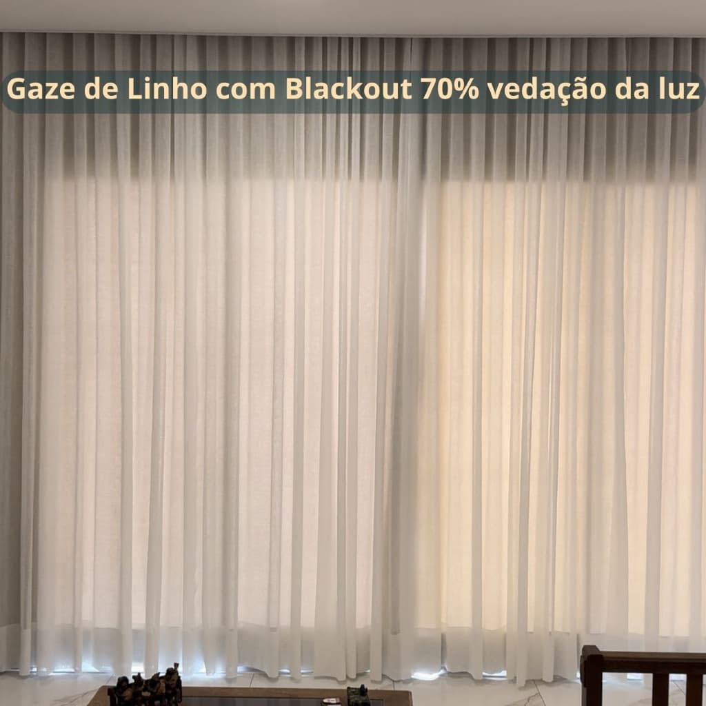 Cortina Trilho Suíço Duplo Gaze de Linho com Blackout 70% Vedação em tecido Luxo WAVE