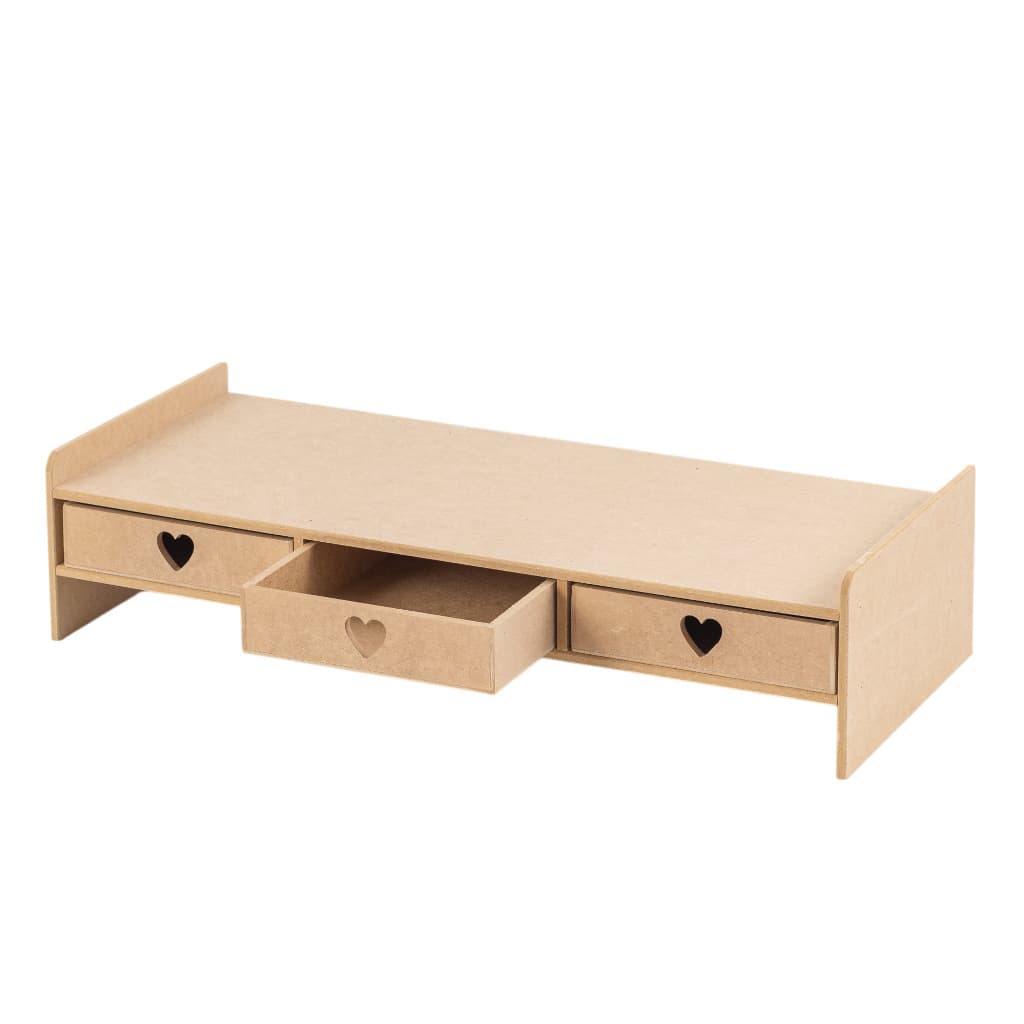 Suporte Monitor Setup e teclado de Mesa Escritório Organizador mdf cru com gavetas Coração