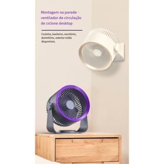 Ventilador Portátil Sem Fio 2 em 1 – Mesa ou Parede, Silencioso, Recarregável, Potente, Compacto, 3 Velocidades