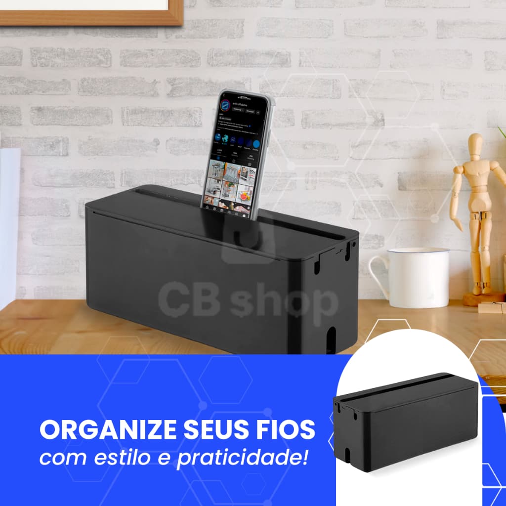 Caixa Organizadora Tomadas Fios Cabos Fontes Com Suporte Celular Tablet Ipad 30cm Protetor De Tomada Bebe