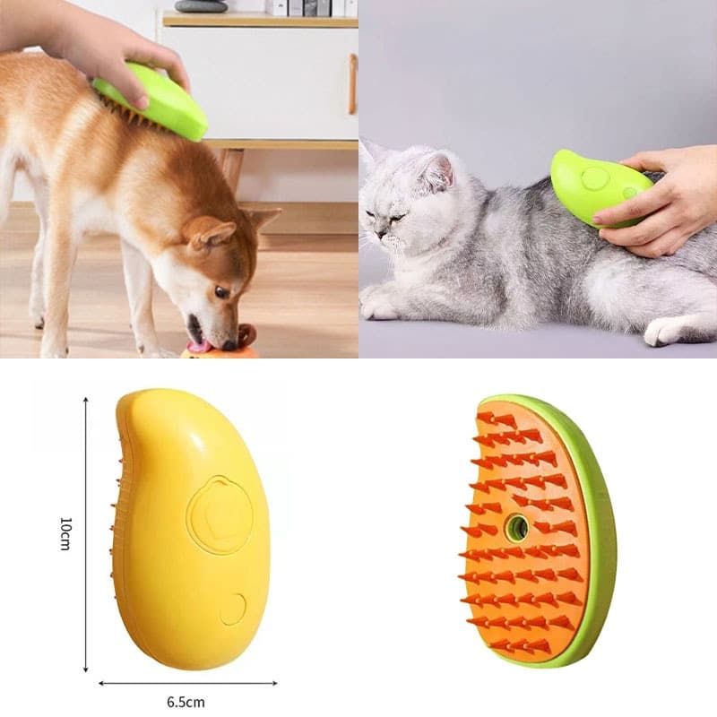 Removedor de Pêlos para Cães e Gatos - Escova a Vapor 3 em 1 Autolimpante
