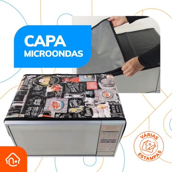 Capa para Microondas Protetora Impermeável Preta Estampada até 30 Litros