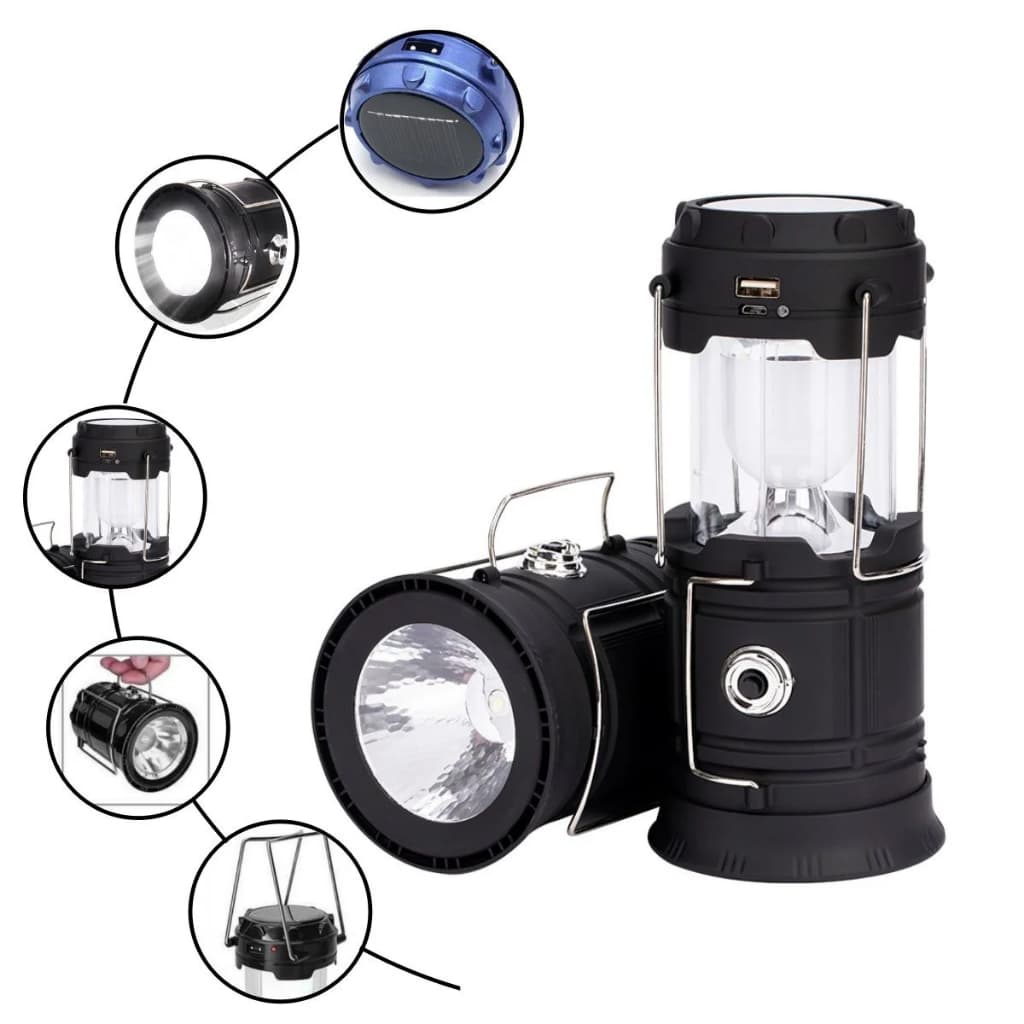 Lanterna de Camping Lampião Preto Luminária Carregador Solar Usb Led Lanterna Solar Luatek