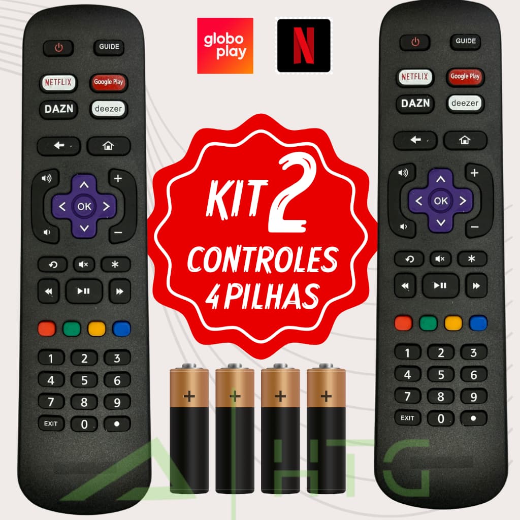 Kit Controle Remoto TV Smart AOC Roku 32S5195/78G 43S5195/78G Netflix GloboPlay DAZN Deezer SKY-9091