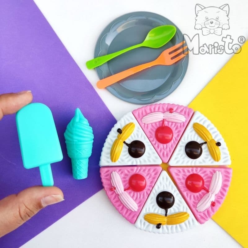 Kit Miniaturas Bolo e Sorvetes com Prato e Talheres para Servir - Cozinha Divertida Alitoys