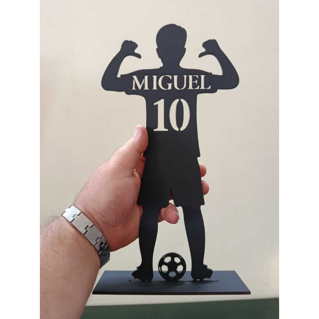 Display de Mesa Jogador Futebol Personalizado - Nome e Número - Preto - MDF Premium