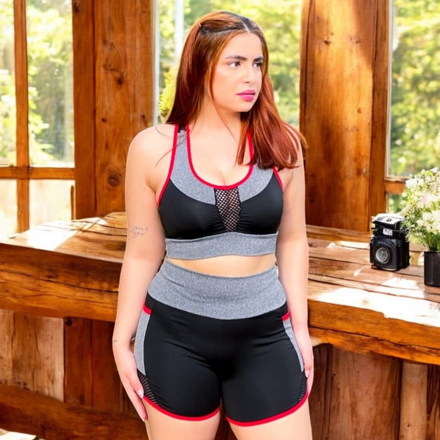 Kit  2 Conjunto  Short Mais Top De Academia Suplex Feminina, Cintura Alta Modeladora ,Confortável