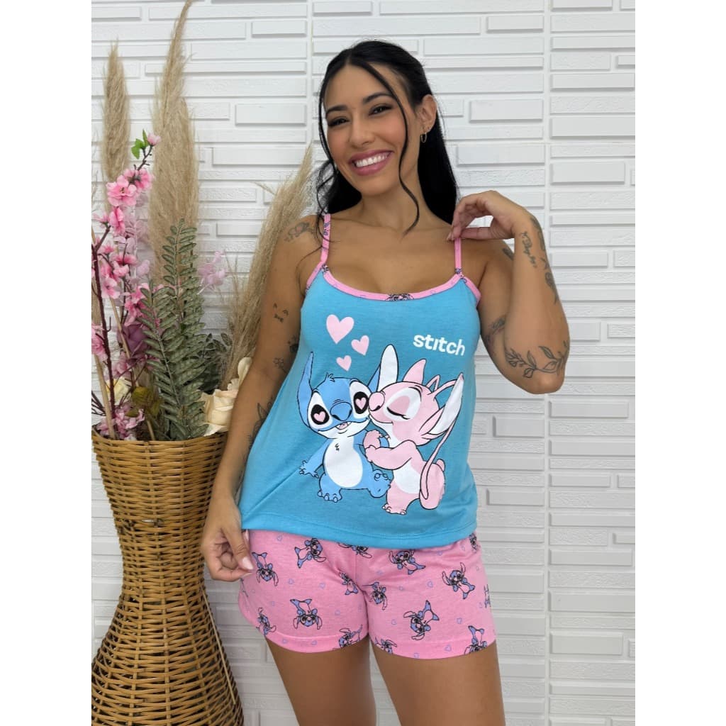 Baby Doll Alcinha Pijama Feminino Estampada Fresquinho Malha Short Confortável Curto Roupa de Dormir Adulto Dejule