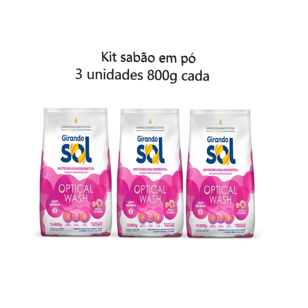 Sabão em Pó lava roupas Girando Sol 800g - Kit com 3 unidades Detergente em pó Sabão em pó