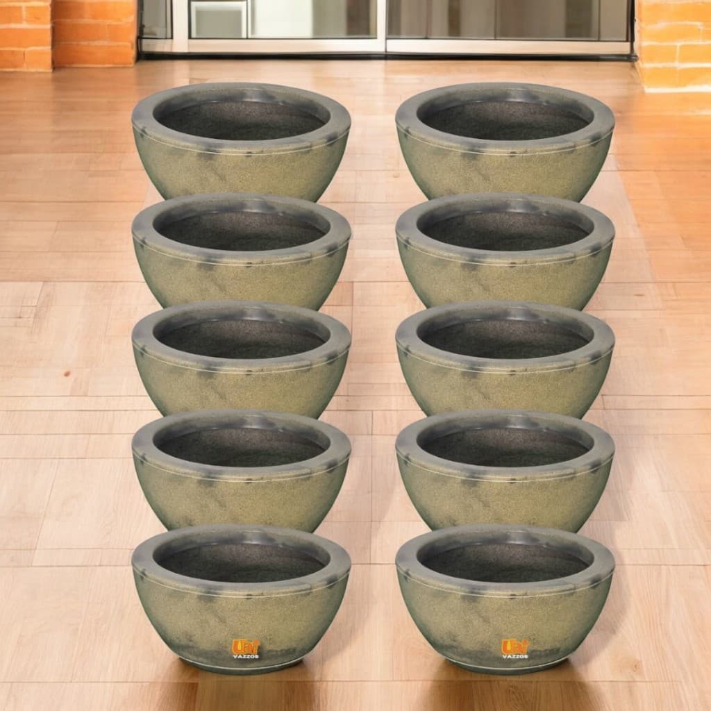 Kit 10 Bacias Cuia Marmorizada De Polietileno Nº1 (26X13) P/Planta Decoração Casa Jardim C/Pratos