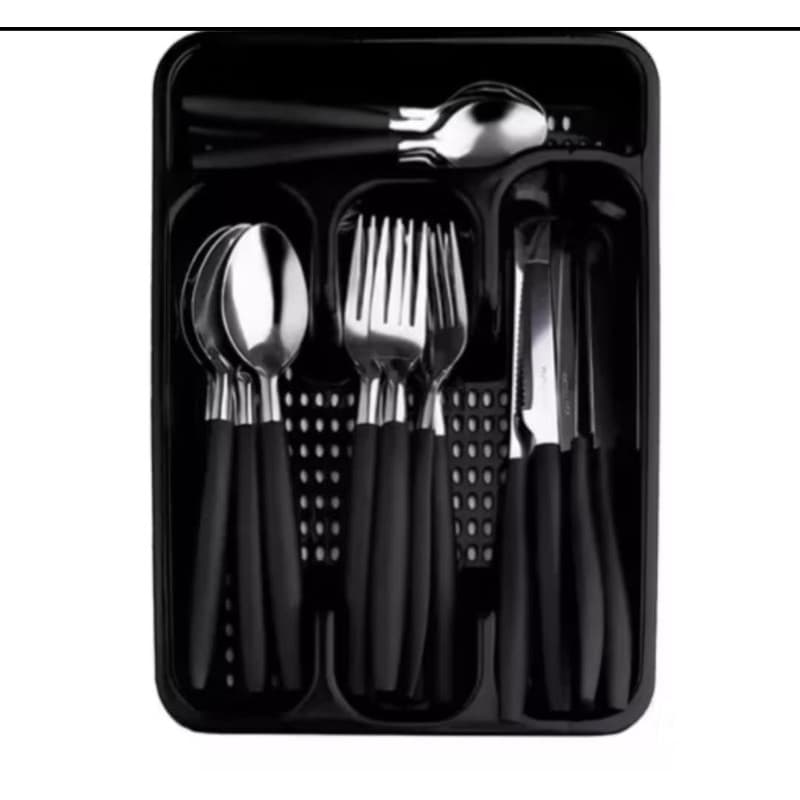 Jogo De Talheres Inox C/ Organizador de Talher Com 25 Peças New Caprese Completo Cor Preto Fratelli