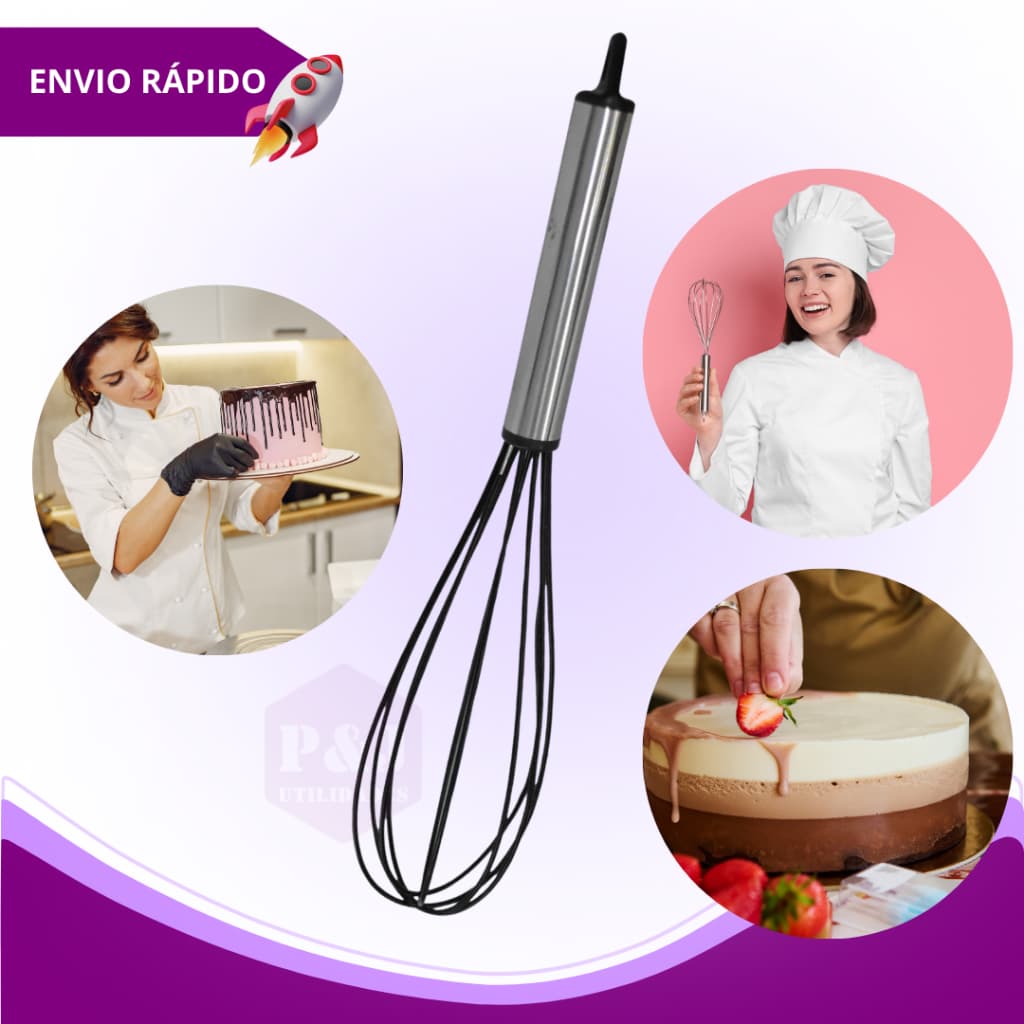 Batedor Fuê Fouet de Silicone 30,5cm para Misturas Claras e Molhos Ideal para Cozinha e Confeitaria