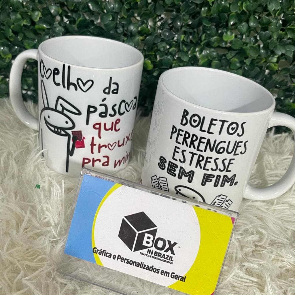 Caneca Páscoa Porcelana - Caneca Meme Flork Feliz Páscoa Lembrancinha Porta bombom