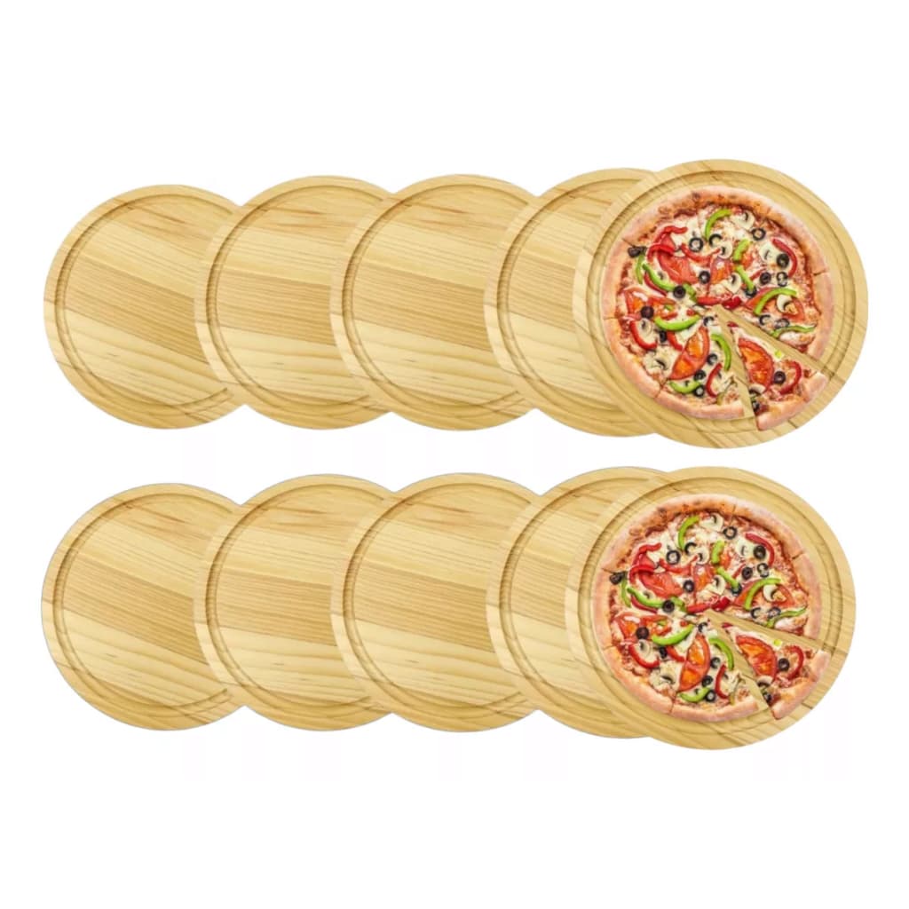 Kit Tabua De Pizza 30 Cm Com 10 Unidades Em Madeira Pinus