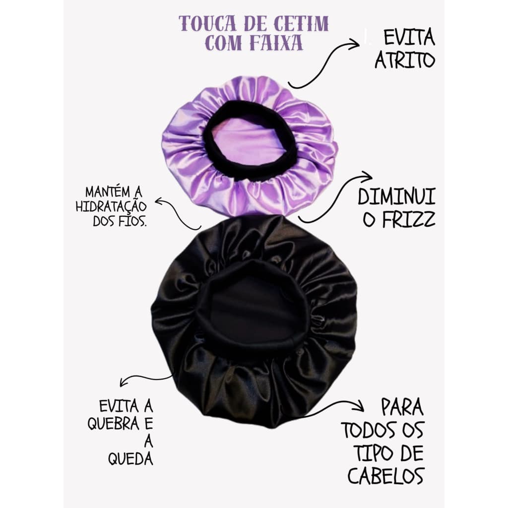 Touca de cetim com faixa larga | Não escapa enquanto dorme.